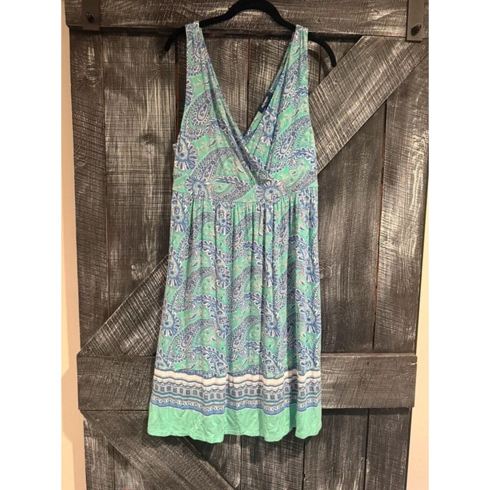 Old Navy  Women’s Green Blue Paisley Sleeveless V-Neck Summer Sundress size L